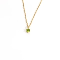 Minimalist 18K gold plated necklace featuring a round green zircon pendant in 6-prong setting - August-Green