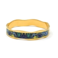 Gold stainless steel bangle featuring Van Gogh Starry Night enamel art inlay - Wavy Starry Night Art Style (款式12)