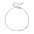 Detail of silver stainless steel bracelet featuring horizontal cross and sparkling zircon - Cross Style (XN409-5)