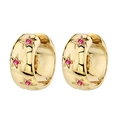 Chic 18K gold star engraved huggie earrings with red zircon accents on white backdrop - Gold-Red Zirconia