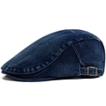 Classic dark blue denim flat cap for men and women with adjustable copper side buckle - Adjustable / Dark Blue
