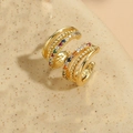 Macro detail of 18K gold-plated triple-layer ear cuff with rainbow zircon stones - 3-Layer Multi-Color Zirconia (Gold)