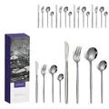 Detailed view of 24-piece stainless steel cutlery set with elegant blue gift box - Portugal Style (24Pcs Set/Mail Box) / Silver