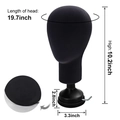 Black flocked foam mannequin head for wigs and hats with detailed size measurements - Black Head Model + Holder Base (YCSM012-B) / Bubble Bag Packaging / Black