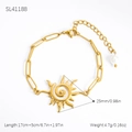Gold stainless steel paperclip sun bracelet with pearl charm for women, model SL41188 - Sun Disc Pearl Bracelet (SL41188) / 18K Gold Plated