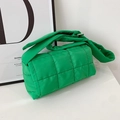 Quilted nylon puffer crossbody bag in vibrant lime green with padded shoulder strap - Green
