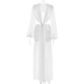 Weißes Chiffon-Maxikleid mit tiefem V-Ausschnitt, langen Ärmeln und Plissee-Bindedetail - S / Weiß