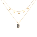 Double-layer gold necklace featuring star moon charms and blue evil eye enamel pendant - Blue Celestial Evil Eye Double Layer Necklace (3#)