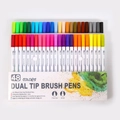 Set of 48 dual tip watercolor markers with brush and fineliner tips in a clear case - Old Style White Barrel 48 Colors (Hard Case)