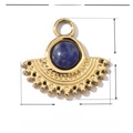 Golden fan-shaped stainless steel pendant with blue natural stone and size dimensions - VG009