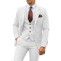 Detailed view of a slim fit white three-piece suit featuring notch lapels and brown tie - XXS / White