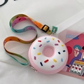 Pink donut silicone crossbody bag for girls with adjustable colorful printed strap - Donut Pink