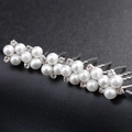 Macro detail of silver bridal hair pin featuring white pearls and sparkling rhinestones - Silver HS-J3281S (6 Pcs/Pack)