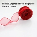 Bright red sheer chiffon fishtail ribbon for floral gift wrapping 4cm wide 9 yards - Red