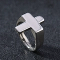 Polished silver stainless steel ring featuring a 3D cross design in a minimalist style - US 6 / Cross / Steel
