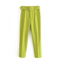 Pantalón de talle alto verde fruta de corte ajustado con cinturón a juego mujer - XS / Verde Fluorescente