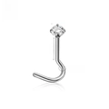 Silver G23 titanium nose stud with 2.5mm white zircon and 7mm bar length - G23 Titanium S-Bar Nose Stud-0.8*7*2.5mm