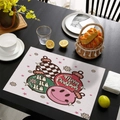 Pink Christmas placemat with festive ornaments and Merry Christmas typography on wood - CD57-38