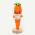 Handmade crochet positive carrot doll with inspirational quote and wooden stand - Carrot No Base