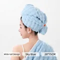 Sky blue microfiber coral velvet hair drying cap with wide tail design 28x75cm - Bubble Fleece Swallowtail / 28*75cm / Sky Blue
