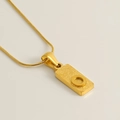 Golden rectangular sandblasted pendant necklace featuring a minimalist letter O design - Letter O
