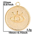 Detail showing dimensions of 22mm golden stainless steel devil's eye round pendant - Pendant / Gold