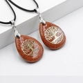 Water drop tree of life necklace with red goldstone pendant and black wax cord - Goldstone With Black Braided Rope