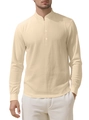 Men's loose linen long sleeve shirt with mandarin collar in light beige apricot color - S / Tops / Khaki