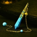 Hexagonal turquoise crystal pillar necklace with gold filigree and matching bead chain - Gold Turquoise