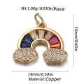 Rainbow copper pendant with colorful zircon stones and detailed product dimensions - CX151-02 (Gold Multicolor Gemstone Rainbow Pendant)