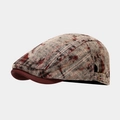Detail showing checkered tweed fabric and bronze metal buckle on the flat cap - One Size / Beige Gray Red Plaid (2#)