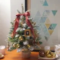 60cm flocked tabletop Christmas tree with gold ornaments and warm LED light string - Golden Medal Style / 45cm