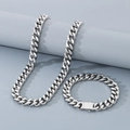 Polished silver stainless steel Cuban link necklace and bracelet set in Miami hip hop style - 12mm Bracelet (21cm) / Steel
