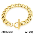 18K gold plated stainless steel Cuban chain bracelet with toggle clasp, 180mm x 9mm - Gold Cuban Link Bracelet (KB203731-Z-)