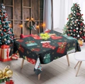 Festive red Christmas tablecloth with gift boxes, stockings and golden snowflakes pattern - 40*60cm Brushed Fabric / CDR354-12 (Dark Color Christmas Stocking Gift)