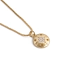 Gouden muntketting met kompasster gravure en kleine zirkonia accenten op hanger - 0357 Hexagram Kompas