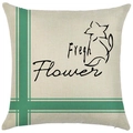 Linen cushion cover with green stripe border and fresh flower pattern design - 18x18 Inch / Fresh Flower Green Border (LYD443-2)