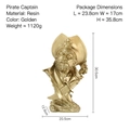 Golden pirate captain resin figurine decor for home office, height 30.5cm, weight 1120g - Pirate Captain Statue (Gold)