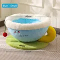 Cuccia per gatti a forma di tazza blu, taglia piccola, in peluche con manico giallo - Piccolo / Blu Macaron