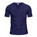 Men's navy blue V-neck T-shirt with chest pocket and breathable waffle texture - S / Navy Blue