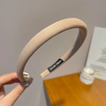 Serre-tête rembourré beige fait main avec texture côtelée pour coiffure à tête haute - Style Mince Kaki