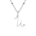 Elegant titanium steel silver necklace featuring cursive letter U and small heart pendant - Letter U / Silver