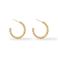Detailed view of gold twisted hoop earrings in a minimalist geometric metal design - Triple Twisted C-shaped Open Hoop Earrings (MS-024/Gold)