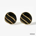 Orecchini a perno ovali vintage francesi in acciaio inossidabile con smalto nero e oro - Nero Vintage (KDE828)