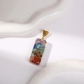 Rectangular resin pendant with colorful crystal chips and gold wire spiral detail - Style C Rectangle Without Chain