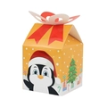 Caja de regalo navideña naranja con pingüino y un elegante cierre de lazo festivo - Pingüino