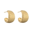 Textured 18K gold plated C-shaped stud earrings with hammered finish for women - Gold Wide Stripe C-shape