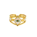 Detail of adjustable gold-plated stainless steel ring with diamond-shaped evil eye motif - Zj165