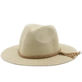 Classic light beige straw sun hat with woven brown rope band and tassel for outdoor beach wear - Beige