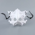 Detail of white bone-style half-face mask with textured finish and black elastic bands - Tengu White